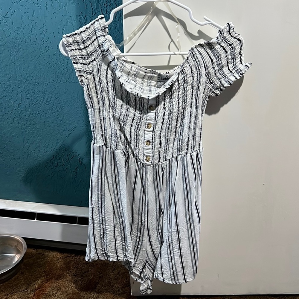 White with dark blue strips Romper